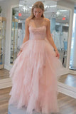 Strapless Light Pink Sequin Beaded Tulle Stunning Prom Dress PSK476