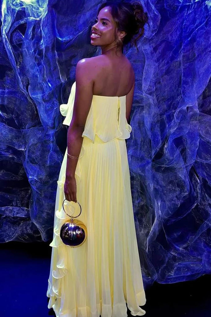 Strapless Pleated A-Line Empire-Waist Ruffles Yellow Prom Dress US18 / Custom Color Strapless Pleated A-Line Empire-Waist Ruffles Yellow Prom Dress US18 / Custom Color