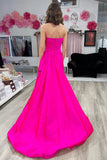 Strapless Ruched Maxi Magenta Prom Dress With Court Train PSK546-Pgmdress