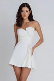 Strapless Satin Short A-Line Yellow Homecoming Dress with Ruffles-Pgmdress