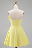 Strapless Satin Short A-Line Yellow Homecoming Dress with Ruffles-Pgmdress