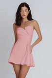 Strapless Satin Short A-Line Yellow Homecoming Dress with Ruffles-Pgmdress