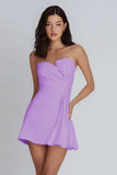 Strapless Satin Short A-Line Yellow Homecoming Dress with Ruffles-Pgmdress