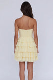 Strapless Tiered Ruched A Line Light Yellow Short Homecoming Dress-Pgmdress