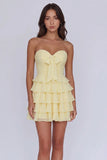 Strapless Tiered Ruched A Line Light Yellow Short Homecoming Dress-Pgmdress
