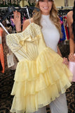 Strapless Tiered Short Ruffled Corset Pink Homecoming Dress with Pearls-Pgmdress