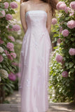 Strapless Vintage 90s Blush Pink Embroidery Prom Dress Party Dress-Pgmdress