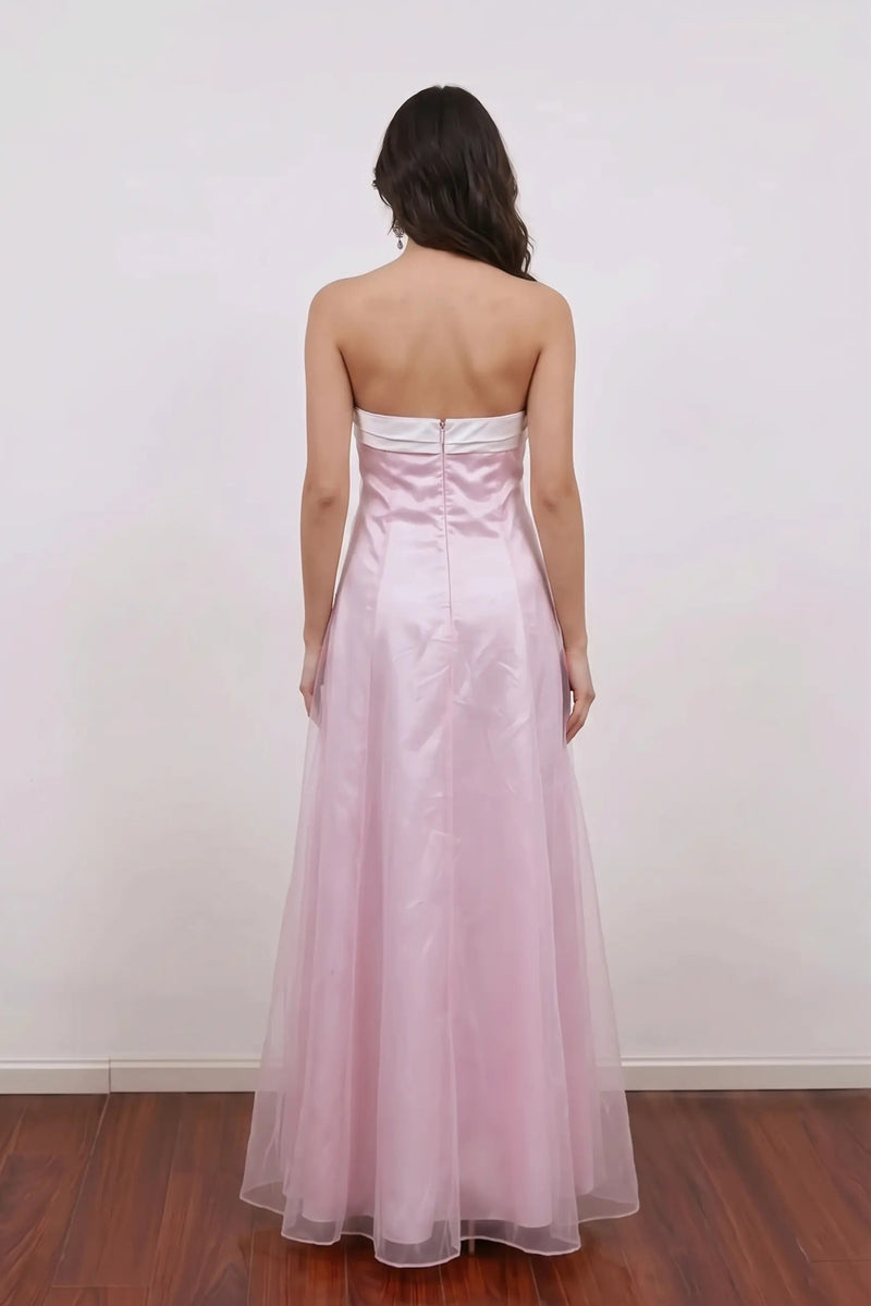 Strapless Vintage 90s Blush Pink Embroidery Prom Dress Party Dress-Pgmdress