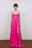 Strapless Keyhole Pleated A-Line Hot Pink Long Prom Dress PSK481