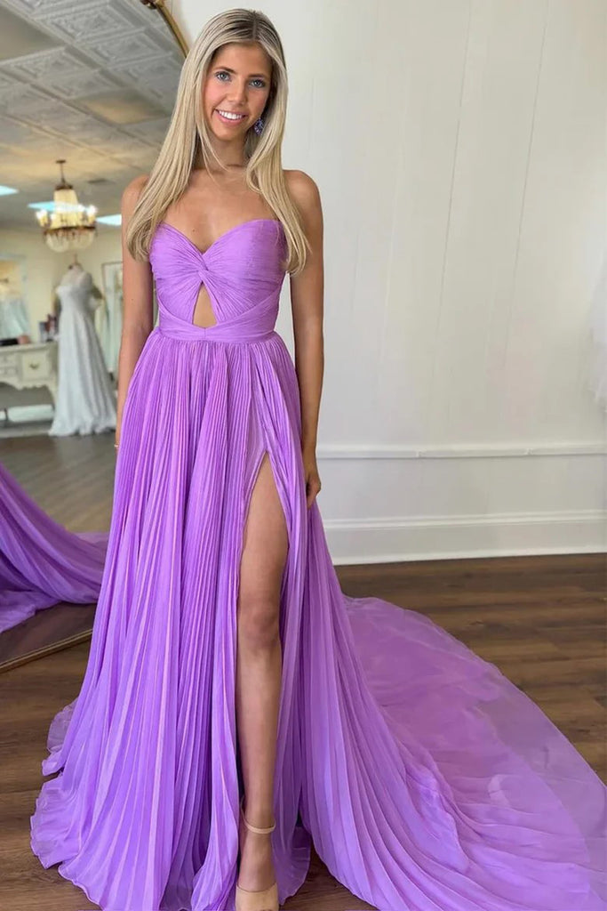 Strapless Keyhole Pleated A-Line Hot Pink Long Prom Dress PSK481 US6 / Purple Strapless Keyhole Pleated A-Line Hot Pink Long Prom Dress PSK481 US6 / Purple