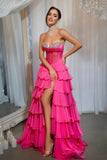 Strapless Sheer Corset Bodice Green Prom Dress Ruffle Skirt PSK688-Pgmdress