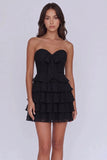 Strapless Tiered Ruched A Line Light Yellow Short Homecoming Dress-Pgmdress