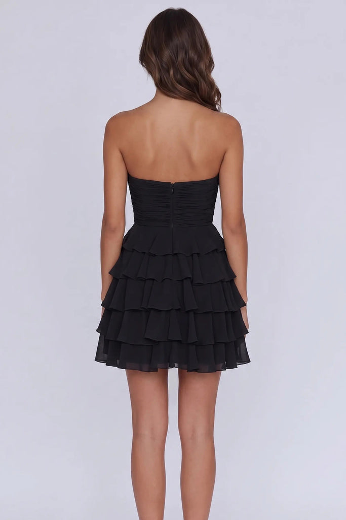 Strapless Tiered Ruched A Line Light Yellow Short Homecoming Dress-Pgmdress