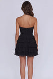 Strapless Tiered Ruched A Line Light Yellow Short Homecoming Dress-Pgmdress