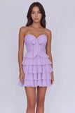 Strapless Tiered Ruched A Line Light Yellow Short Homecoming Dress