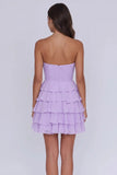 Strapless Tiered Ruched A Line Light Yellow Short Homecoming Dress