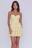 Strapless Tiered Ruched A Line Light Yellow Short Homecoming Dress-Pgmdress