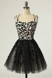Straps Black Appliques Short Prom Dress Homecoming Dress with Sequins  PD475