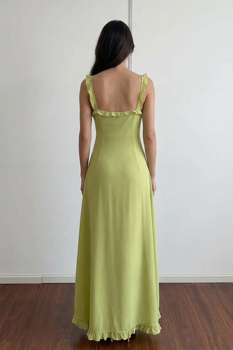 Straps Irregular Ruffles Green Long Prom Dress Party Dress-Pgmdress