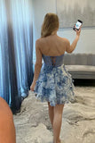 Sweetheart A-Line Applique Ruffle Blue Homecoming Dress Party Dress-Pgmdress