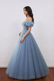 Sweetheart Blue Applique Off Shoulder Prom Dress Quinceanera Dress-Pgmdress