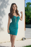 Sweetheart Bodycon Lace Appliques Navy Blue Homecoming Dress