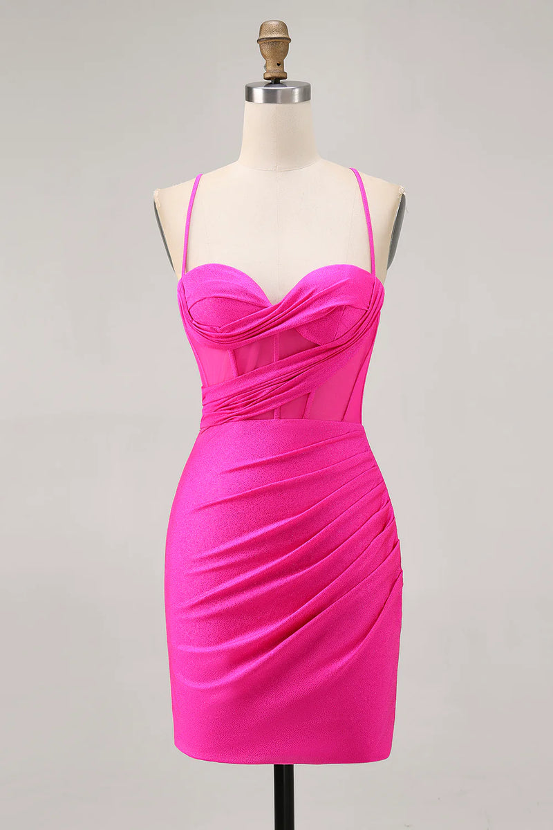 Sweetheart Corset Ruched Tight Fuchsia Short Homecoming Dress-Pgmdress