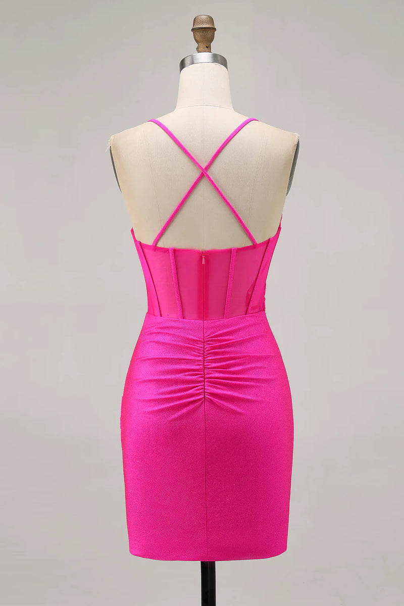 Sweetheart Corset Ruched Tight Fuchsia Short Homecoming Dress-Pgmdress