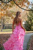 Sweetheart Lace Chiffon Corset Long Prom Dresses Ruffle PSK526-Pgmdress