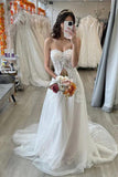 Sweetheart Off-the-Shoulder Long Bishop Sleeve Beach Wedding Dress-Pgmdress