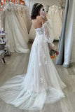 Sweetheart Off-the-Shoulder Long Bishop Sleeve Beach Wedding Dress-Pgmdress