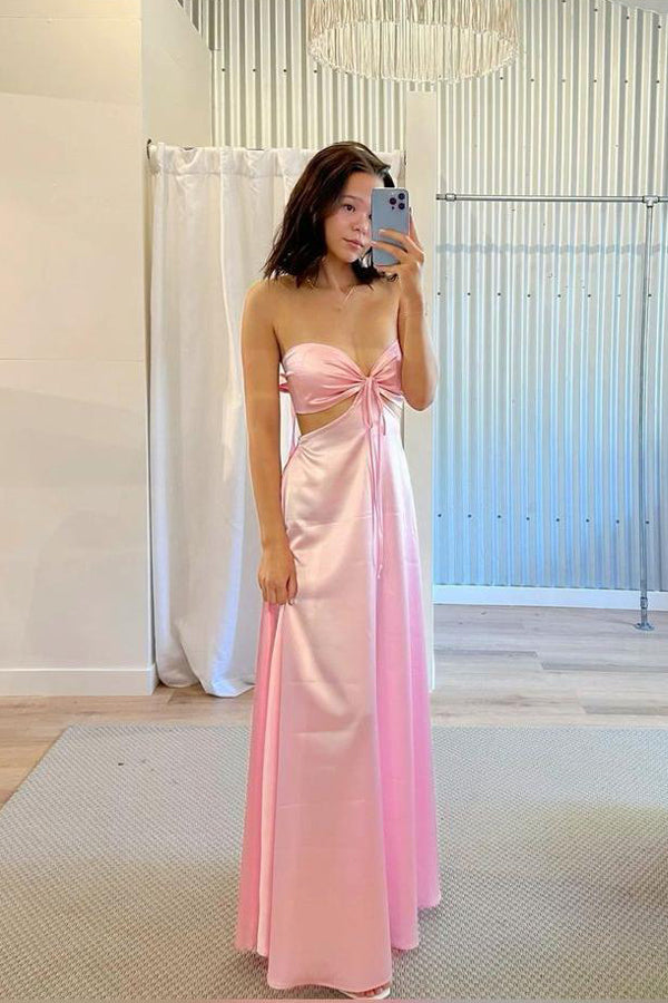 Sweetheart Pink Cutout Long Prom Dress Party Dress with Bow Back PSK715-Pgmdress