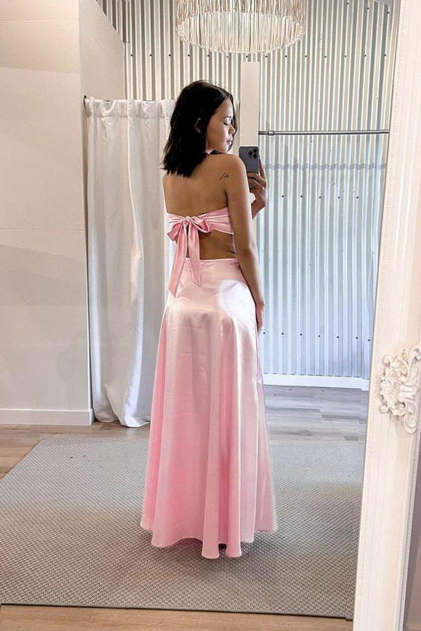 Sweetheart Pink Cutout Long Prom Dress Party Dress with Bow Back PSK715-Pgmdress