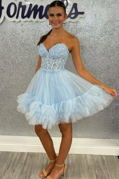 light blue corset homecoming dress Sweetheart Sheer Ruffle PD531 US4 / Yellow Swiss Dot Color:Camellia Jacquard Celadon line skirt brings light Ball Gown Sweetheart Burgundy