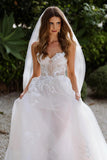 Sweetheart Sleeveless Appliques Lace Boho Wedding Dress Bridal Gown WD660-Pgmdress