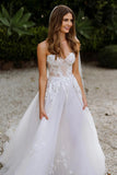 Sweetheart Sleeveless Appliques Lace Boho Wedding Dress Bridal Gown WD660-Pgmdress