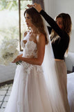 Sweetheart Sleeveless Appliques Lace Boho Wedding Dress Bridal Gown WD660-Pgmdress