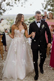 Sweetheart Sleeveless Appliques Lace Boho Wedding Dress Bridal Gown WD660-Pgmdress