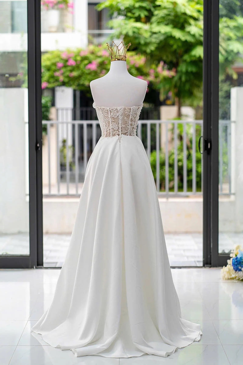 Sweetheart Slim Fit with Pleated Waist Elegant Princess Wedding Dress-Pgmdress