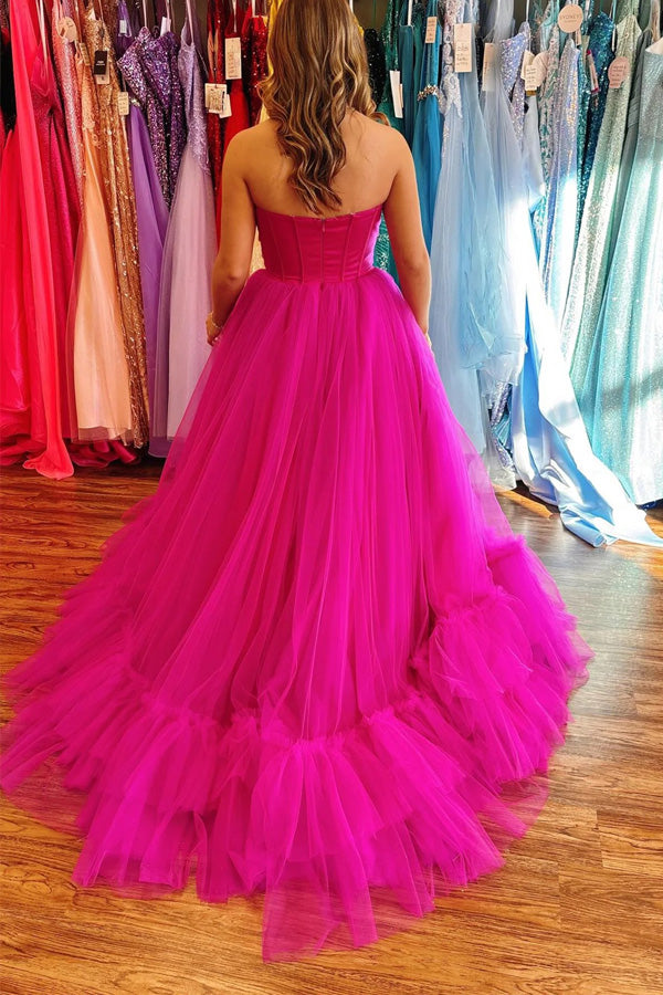 Sweetheart Strapless Ruffle Hot Pink Prom Dress Party Dress PSK703-Pgmdress