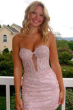 Sweetheart Bodycon Lace Appliques Navy Blue Homecoming Dress-Pgmdress