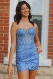 Sweetheart Bodycon Lace Appliques Navy Blue Homecoming Dress-Pgmdress