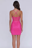 Sweetheart Corset Ruched Tight Fuchsia Short Homecoming Dress-Pgmdress