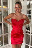 Sweetheart Strapless Bodycon Mini Orange Homecoming Dress Party Dress-Pgmdress