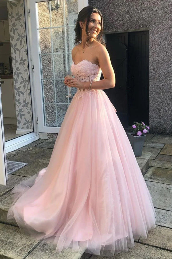 Sweetheart Tulle Lace Pink Long Prom Dress Pretty Party Dress PSK660-Pgmdress