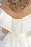 Tea Length Off The Shoulder Beach Satin Wedding Dress with Pockets WD680-Pgmdress