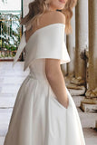 Tea Length Off The Shoulder Beach Satin Wedding Dress with Pockets WD680-Pgmdress