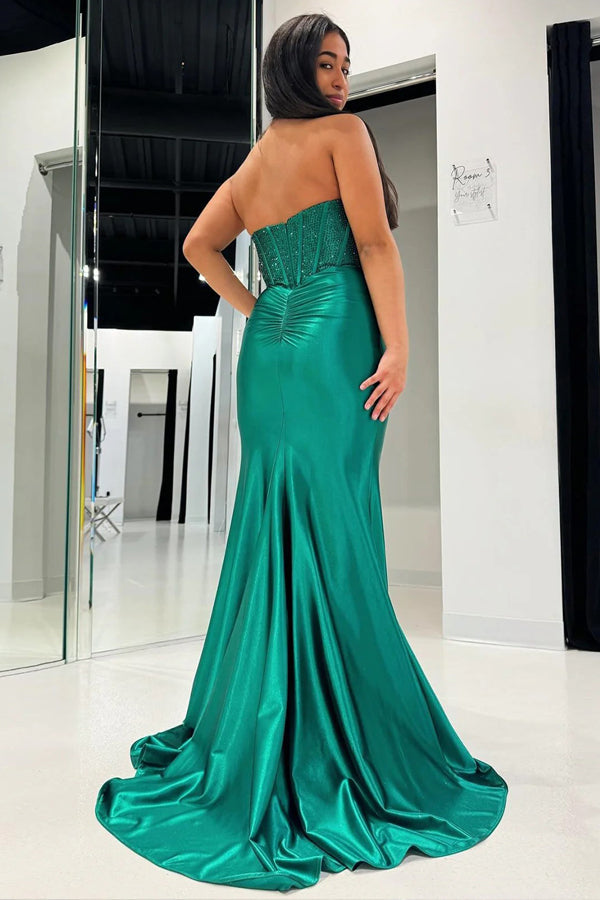 Teal Rhinestone Strapless Sheath Green Prom Dress Formal Dress PSK559-Pgmdress