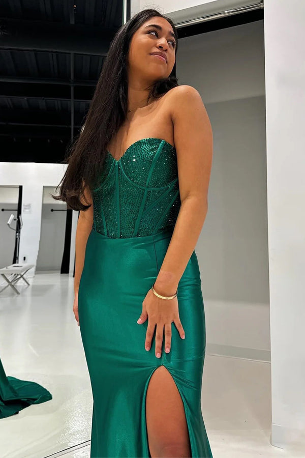 Teal Rhinestone Strapless Sheath Green Prom Dress Formal Dress PSK559-Pgmdress