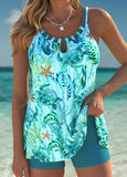 Tummy Coverage Cyan Marine Life Print Tankini Set Swimwear-Pgmdress